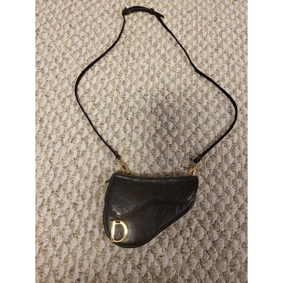 Dior Ostrich Black Saddle Coin Wallet - Picture 1 of 5